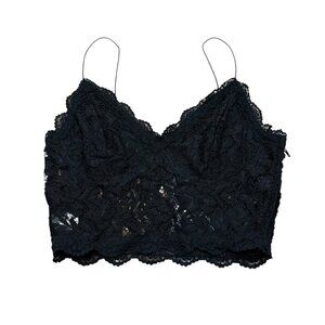Women’s Hommage Black Lace Mesh Spaghetti Strap Crop Top